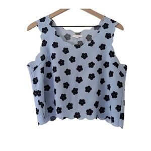 Mine Blue Scallop Hem Floral Crop Top Size Large